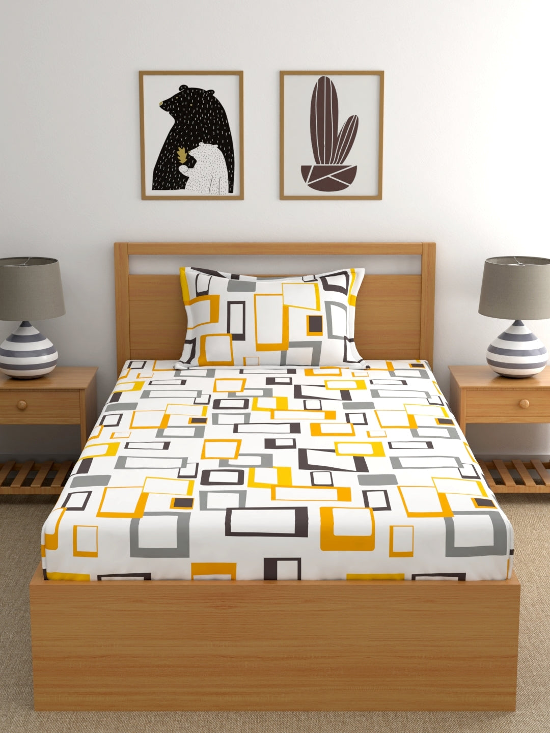 Home Esctasy 100% Cotton Geometric Bedsheet Set | 140 TC | Yellow