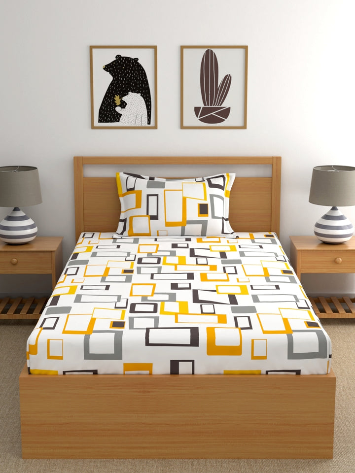 Home Esctasy 100% Cotton Geometric Bedsheet Set | 140 TC | Yellow