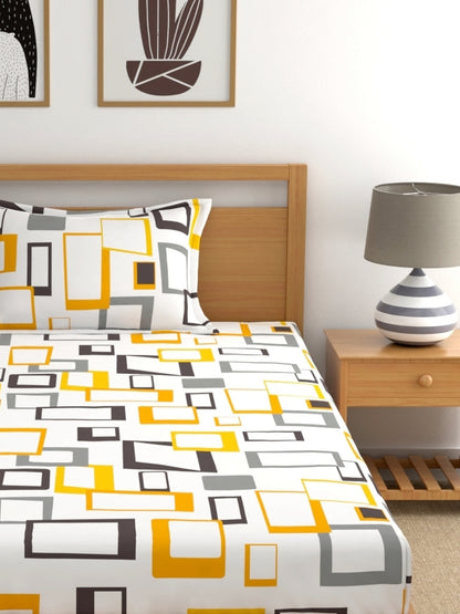 Home Esctasy 100% Cotton Geometric Bedsheet Set | 140 TC | Yellow