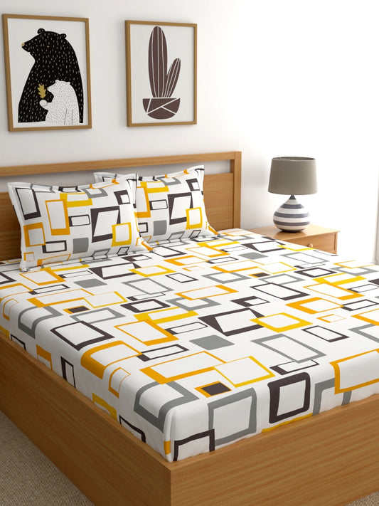 Home Esctasy 100% Cotton Geometric Bedsheet Set | 140 TC | Yellow
