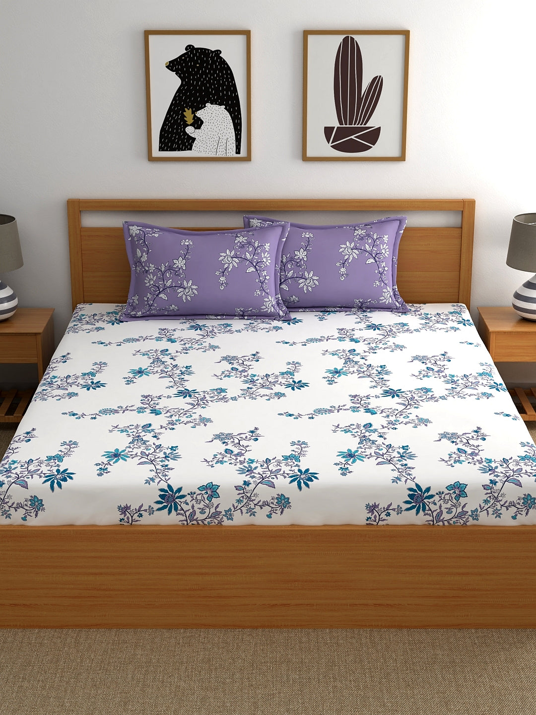 Home Ecstasy 100% Cotton Floral Bedsheet Set | 140 TC | Lavender