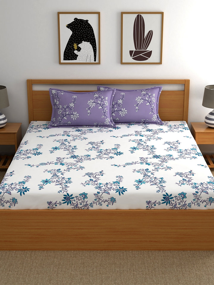 Home Ecstasy 100% Cotton Floral Bedsheet Set | 140 TC | Lavender