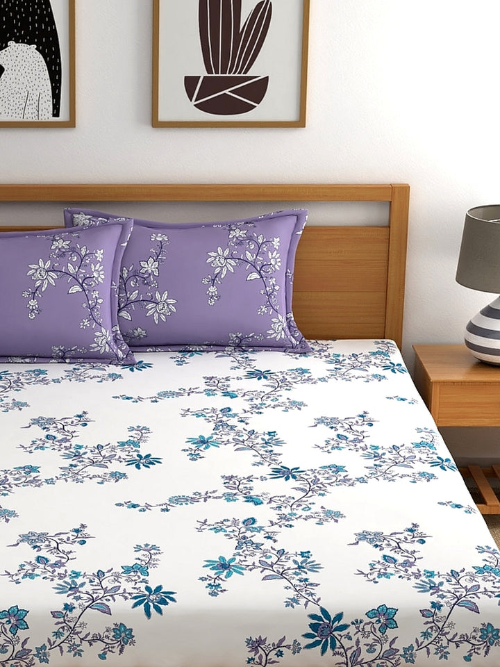 Home Ecstasy 100% Cotton Floral Bedsheet Set | 140 TC | Lavender