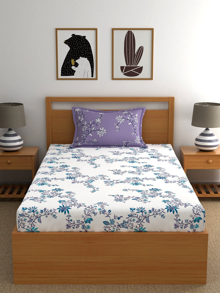 Home Ecstasy 100% Cotton Floral Bedsheet Set | 140 TC | Lavender