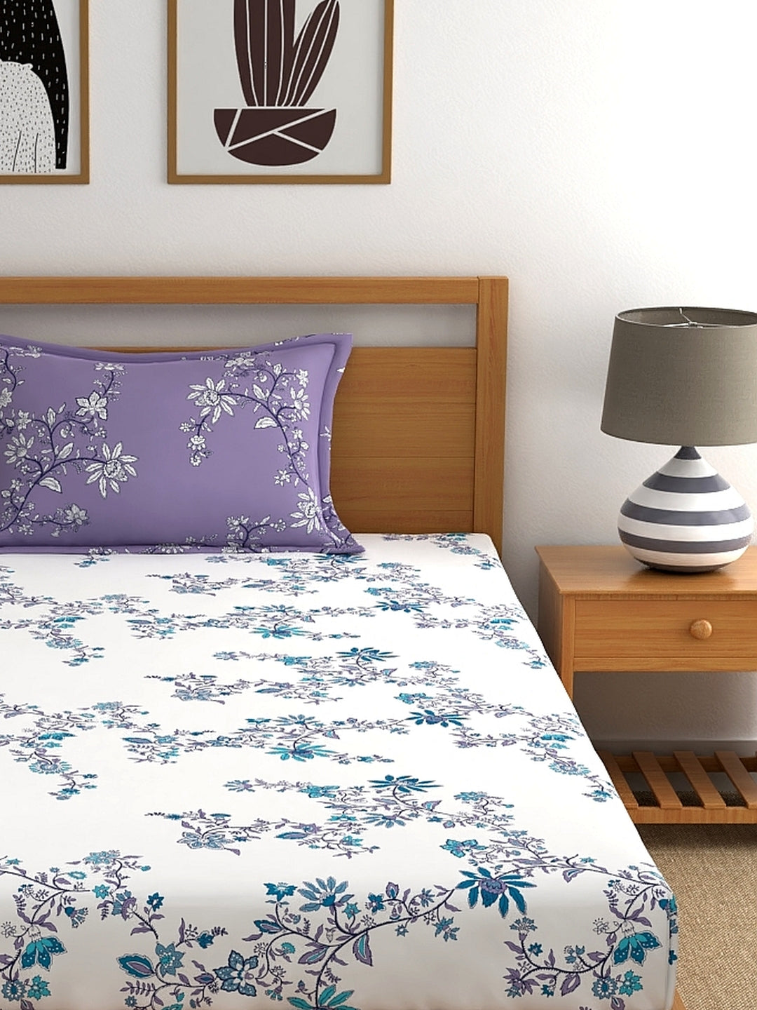 Home Ecstasy 100% Cotton Floral Bedsheet Set | 140 TC | Lavender