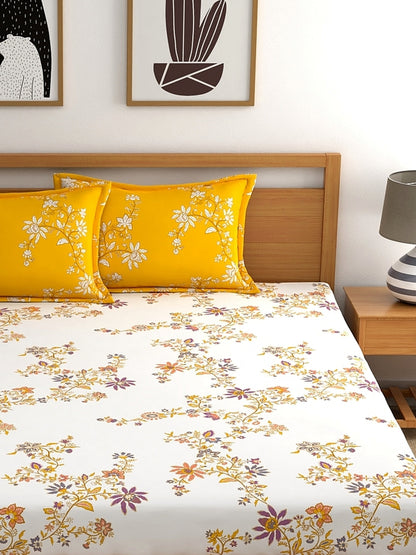 Home Ecstasy 100% Cotton Floral Bedsheet Set | 140 TC | Yellow