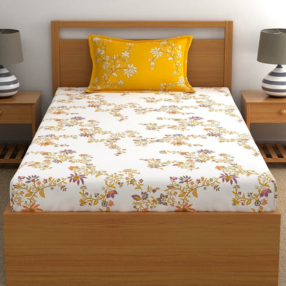 Home Ecstasy 100% Cotton Floral Bedsheet Set | 140 TC | Yellow