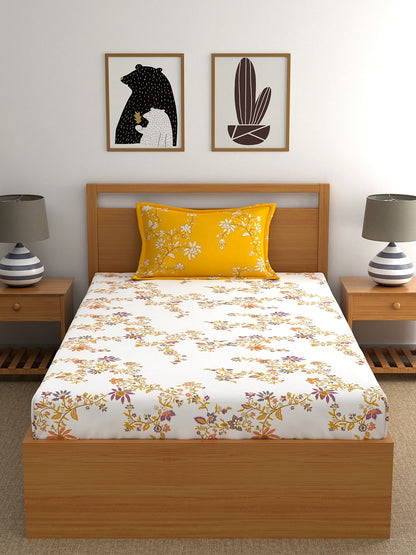 Home Ecstasy 100% Cotton Floral Bedsheet Set | 140 TC | Yellow