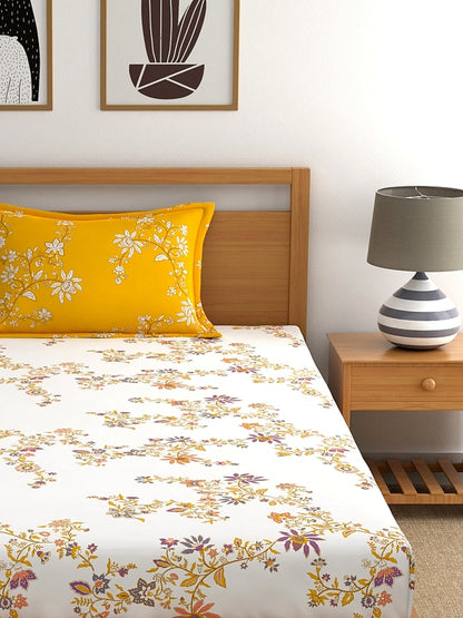 Home Ecstasy 100% Cotton Floral Bedsheet Set | 140 TC | Yellow