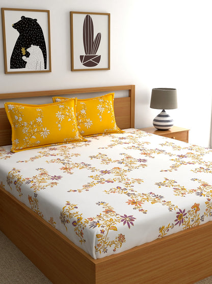 Home Ecstasy 100% Cotton Floral Bedsheet Set | 140 TC | Yellow