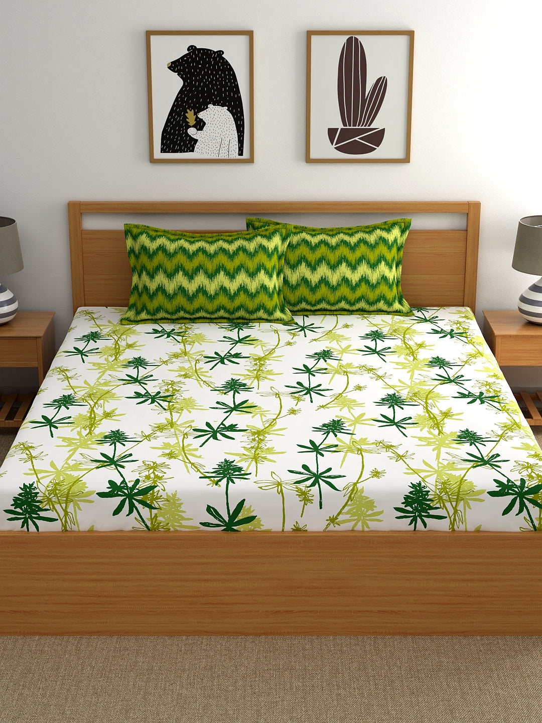 Home Ecstasy 100% Cotton Floral Bedsheet Set | 140 TC | Green