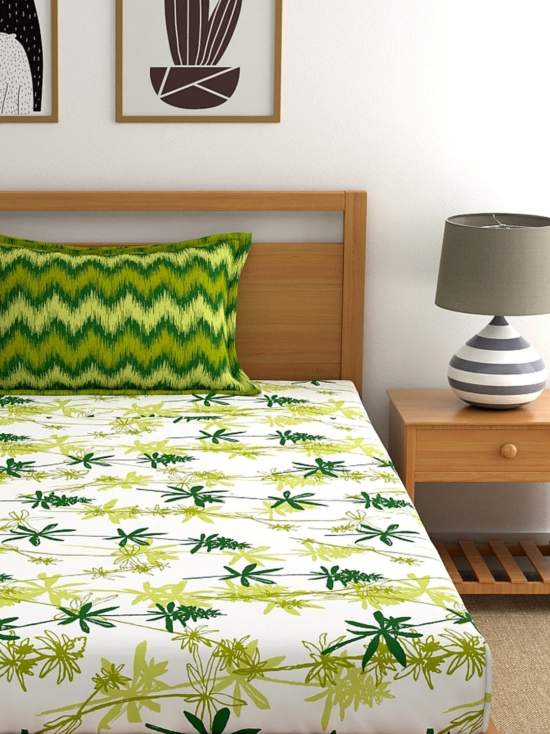 Home Ecstasy 100% Cotton Floral Bedsheet Set | 140 TC | Green