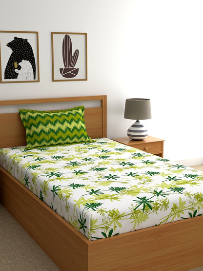 Home Ecstasy 100% Cotton Floral Bedsheet Set | 140 TC | Green