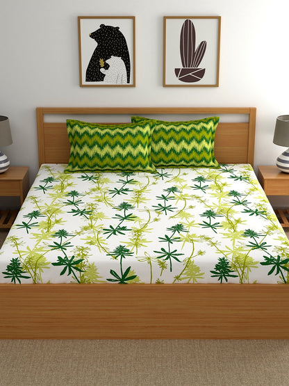Home Ecstasy 100% Cotton Floral Bedsheet Set | 140 TC | Green