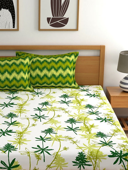 Home Ecstasy 100% Cotton Floral Bedsheet Set | 140 TC | Green