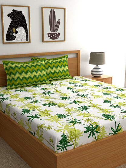 Home Ecstasy 100% Cotton Floral Bedsheet Set | 140 TC | Green