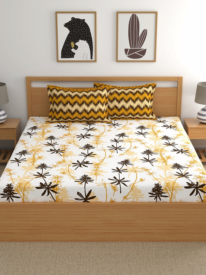 Home Ecstasy 100% Cotton Floral Bedsheet Set | 140 TC | Mustard