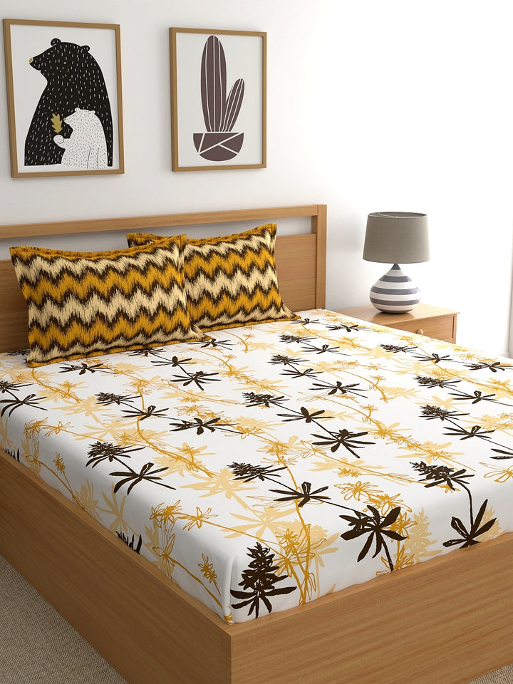 Home Ecstasy 100% Cotton Floral Bedsheet Set | 140 TC | Mustard