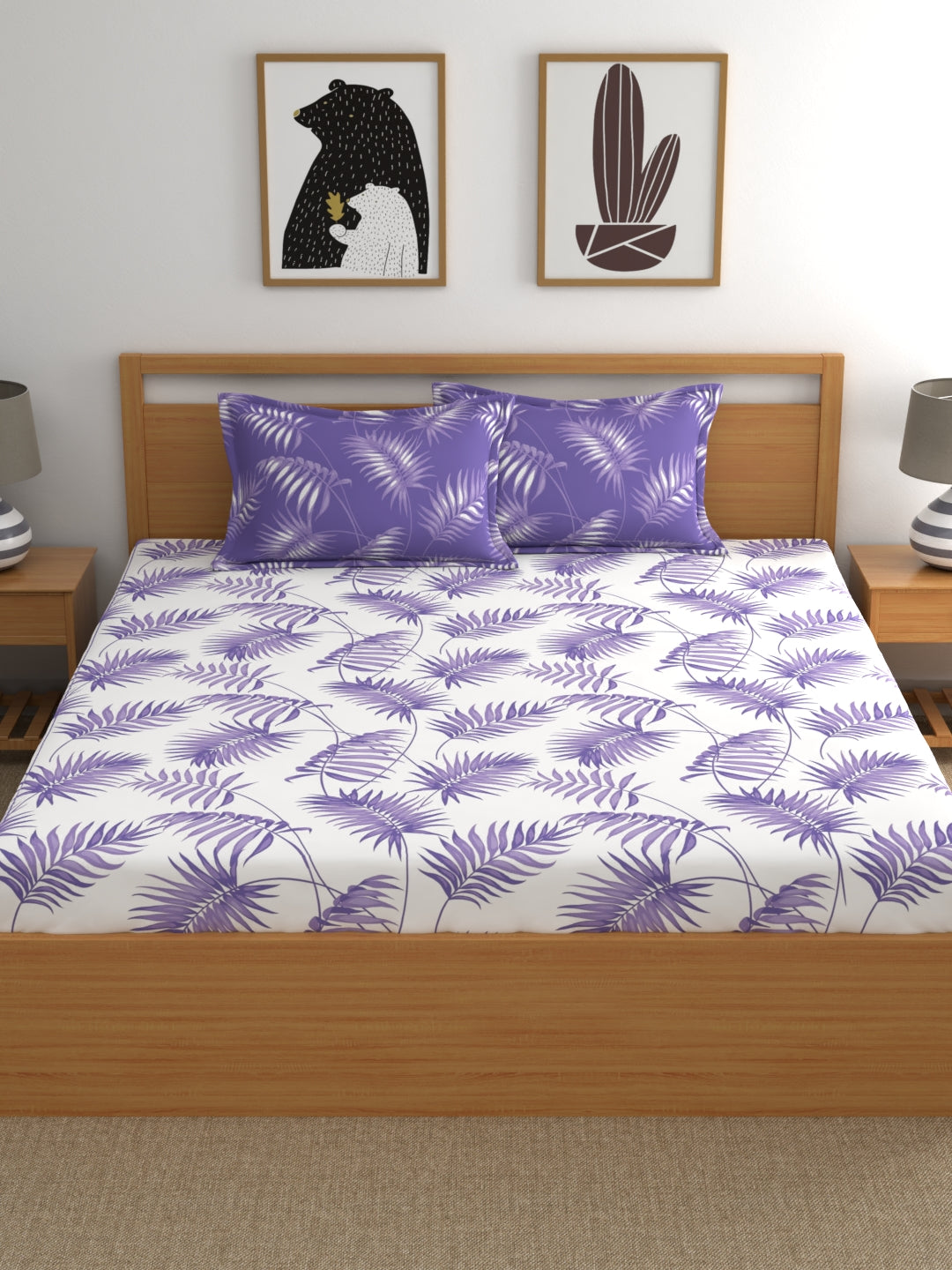 Home Ecstasy 100% Cotton Floral Bedsheet Set | 140 TC | Purple