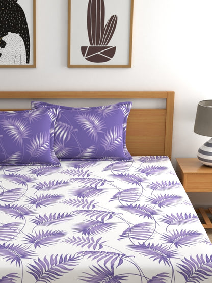 Home Ecstasy 100% Cotton Floral Bedsheet Set | 140 TC | Purple