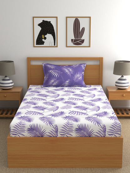 Home Ecstasy 100% Cotton Floral Bedsheet Set | 140 TC | Purple