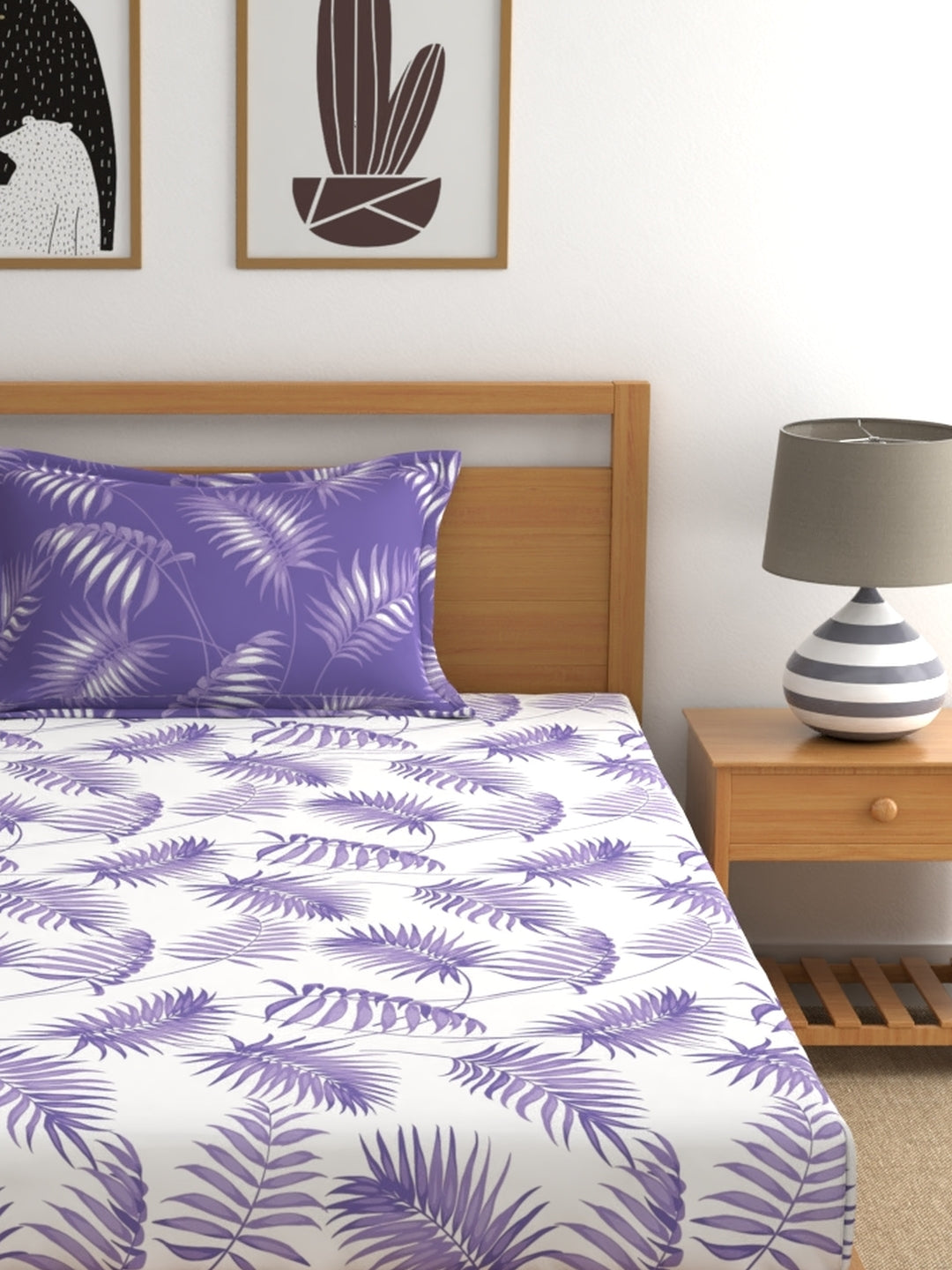 Home Ecstasy 100% Cotton Floral Bedsheet Set | 140 TC | Purple