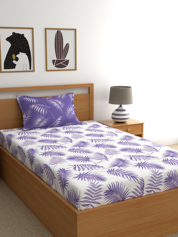 Home Ecstasy 100% Cotton Floral Bedsheet Set | 140 TC | Purple
