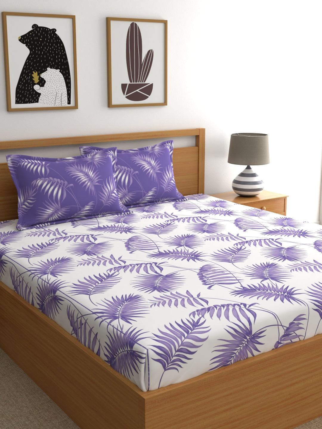 Home Ecstasy 100% Cotton Floral Bedsheet Set | 140 TC | Purple
