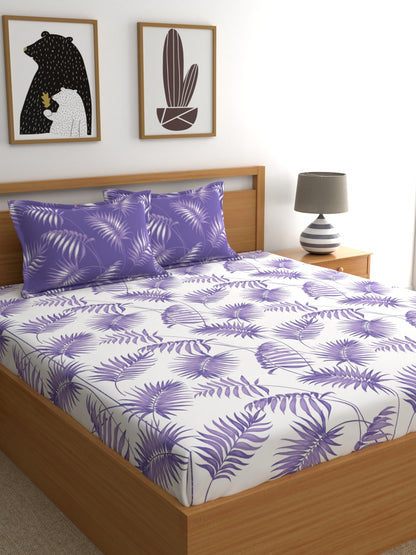 Home Ecstasy 100% Cotton Floral Bedsheet Set | 140 TC | Purple