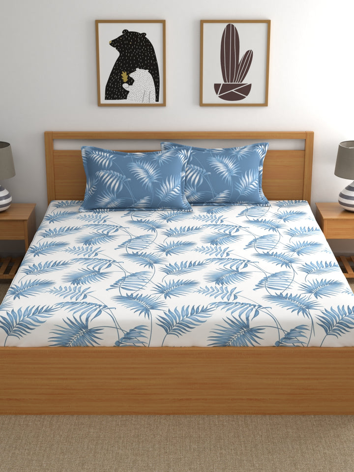 Home Ecstasy 100% Cotton Floral Bedsheet Set | 140 TC | Blue