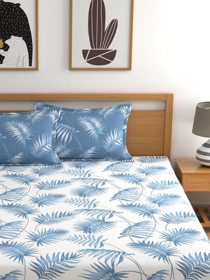 Home Ecstasy 100% Cotton Floral Bedsheet Set | 140 TC | Blue