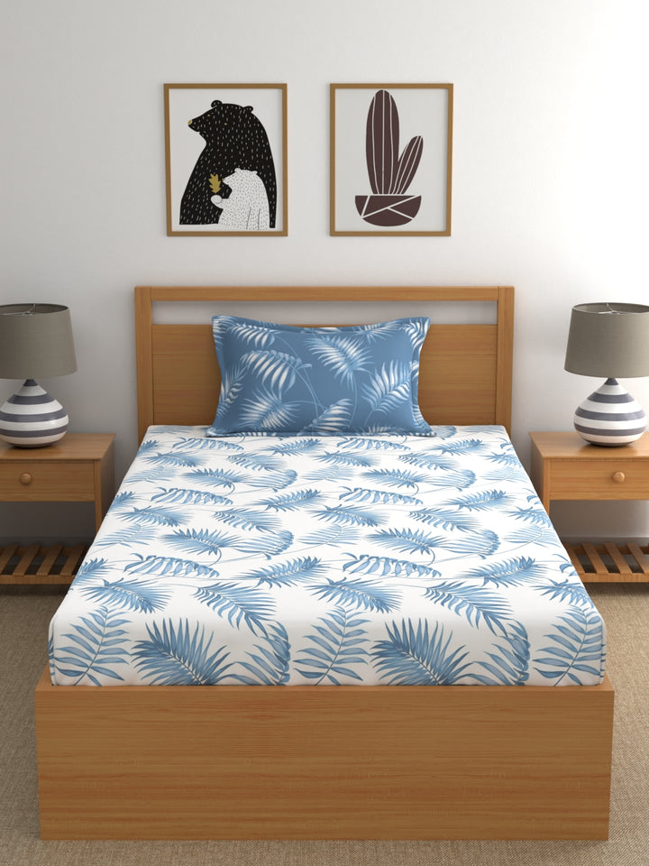 Home Ecstasy 100% Cotton Floral Bedsheet Set | 140 TC | Blue