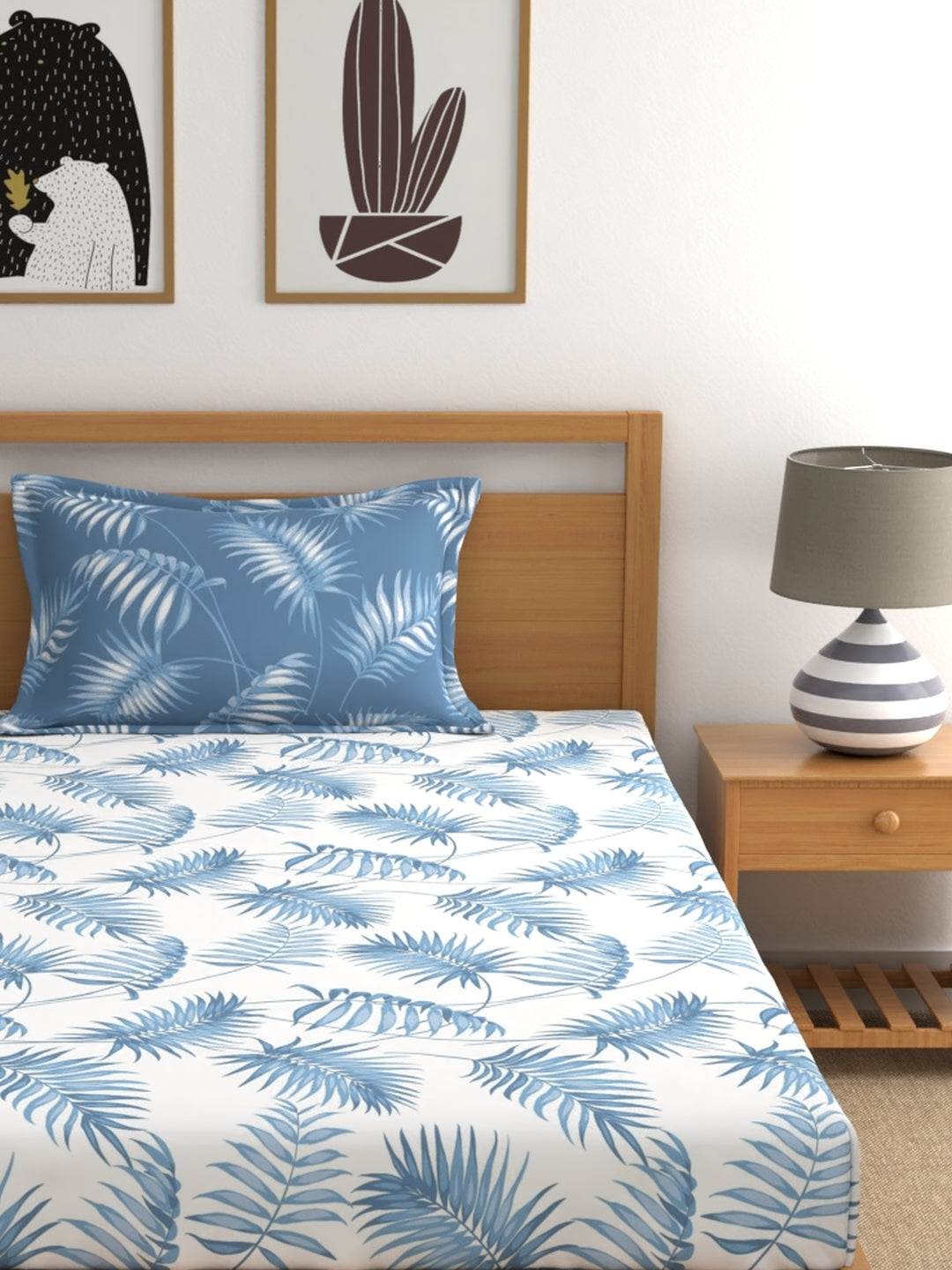 Home Ecstasy 100% Cotton Floral Bedsheet Set | 140 TC | Blue