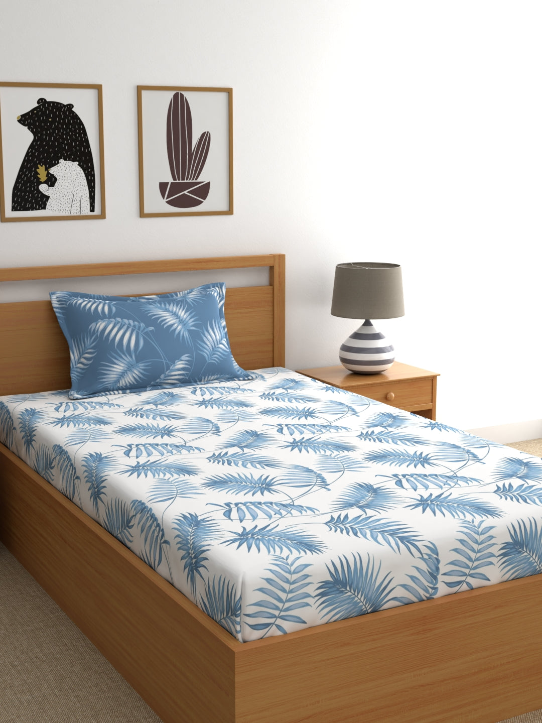 Home Ecstasy 100% Cotton Floral Bedsheet Set | 140 TC | Blue