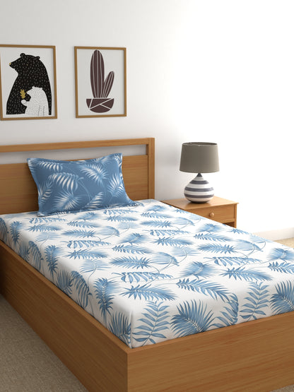 Home Ecstasy 100% Cotton Floral Bedsheet Set | 140 TC | Blue