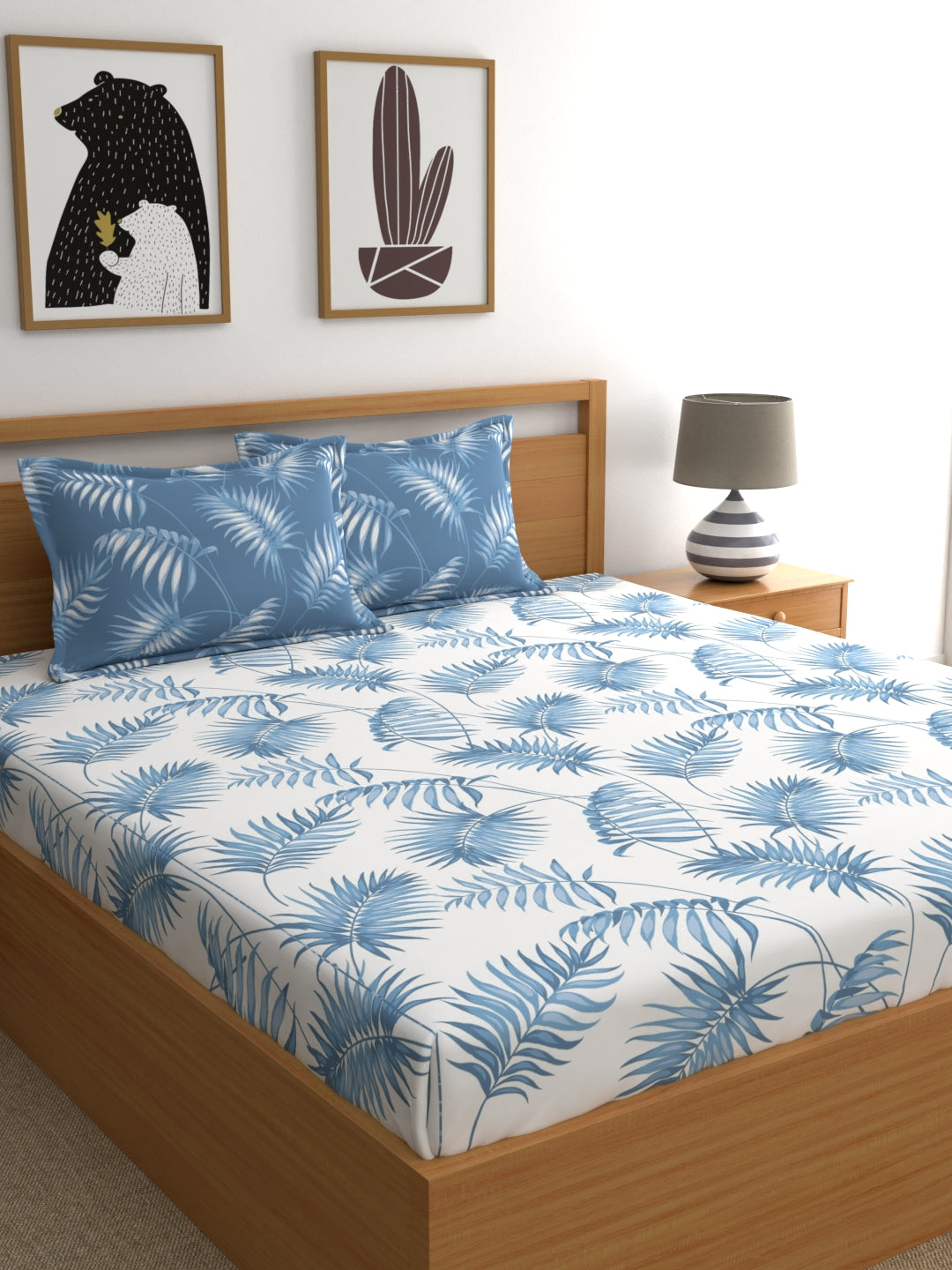 Home Ecstasy 100% Cotton Floral Bedsheet Set | 140 TC | Blue