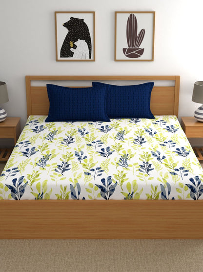Home Ecstasy 100% Cotton Floral Bedsheet Set | 140 TC | Blue