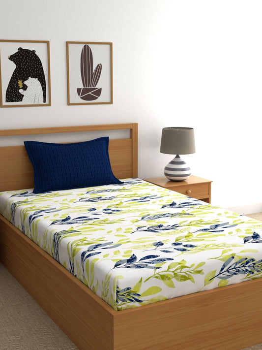 Home Ecstasy 100% Cotton 140 TC Floral Bedsheet Set - Colour: Blue