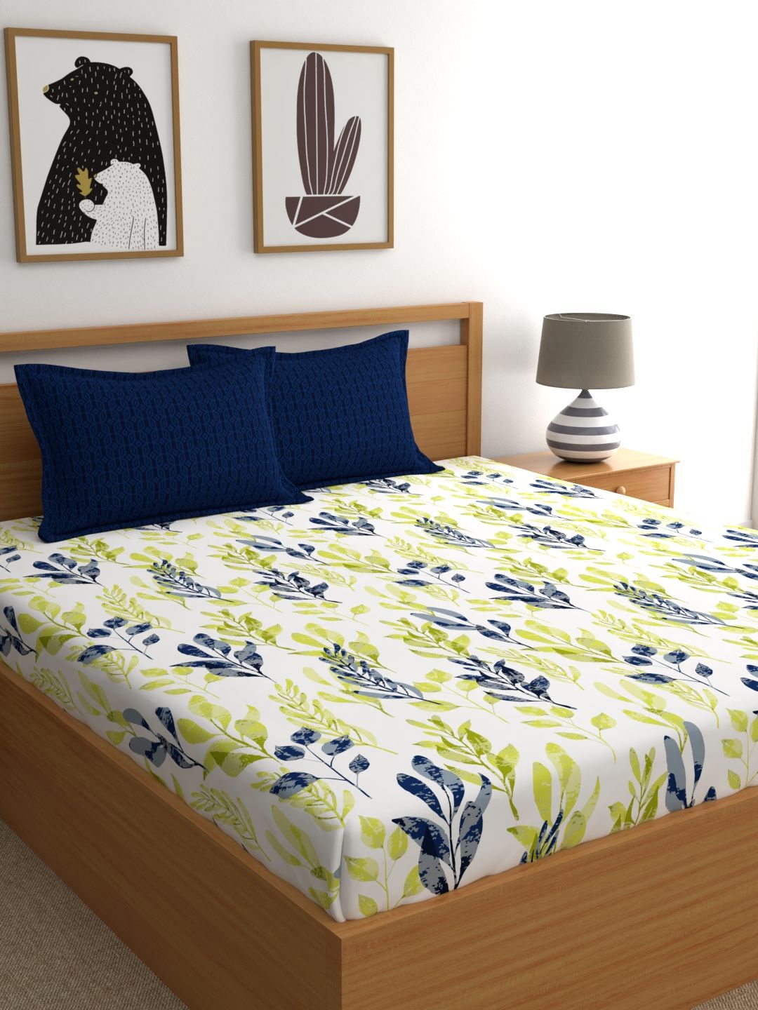 Home Ecstasy 100% Cotton Floral Bedsheet Set | 140 TC | Blue