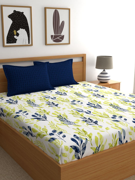 Home Ecstasy 100% Cotton 140 TC Floral Bedsheet Set - Colour: Blue