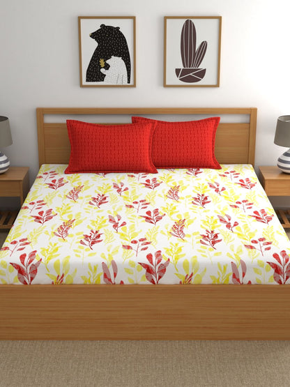 Home Ecstasy 100% Cotton Floral Bedsheet Set | 140 TC | Red