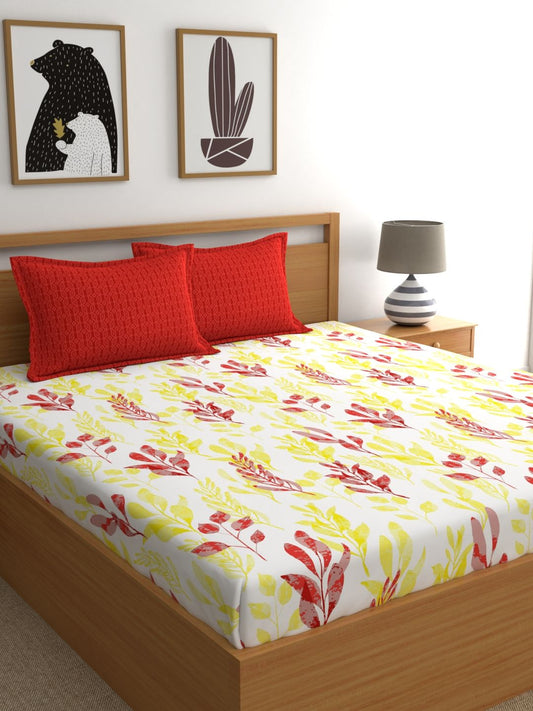 Home Ecstasy 100% Cotton 140 TC Floral Bedsheet Set - Colour: Red