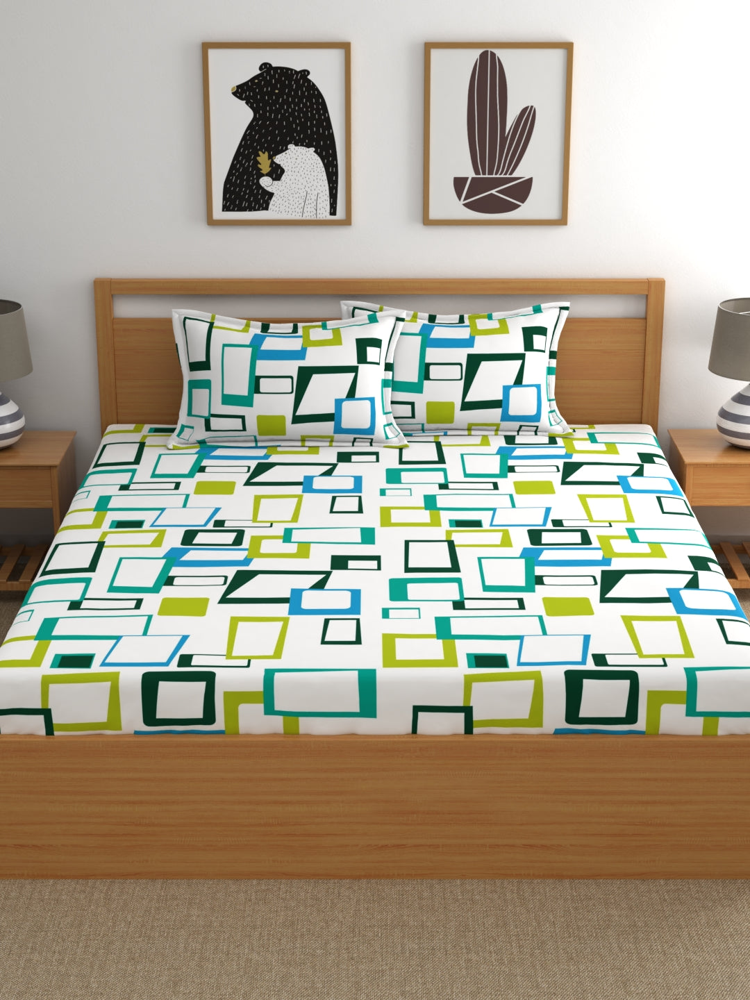 Home Esctasy 100% Cotton Geometric Bedsheet Set | 140 TC | Green