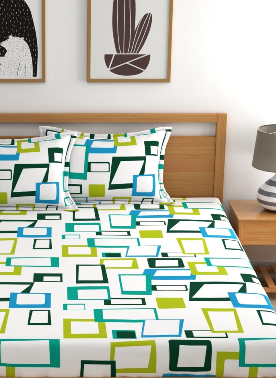 Home Esctasy 100% Cotton Geometric Bedsheet Set | 140 TC | Green