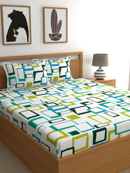 Home Esctasy 100% Cotton Geometric Bedsheet Set | 140 TC | Green