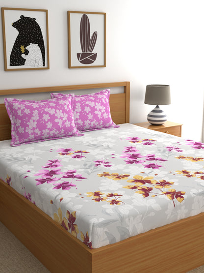 Home Ecstasy 100% Cotton Floral Bedsheet Set | 140 TC | Light Pink