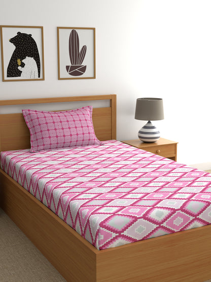Home Ecstasy 100% Cotton Geometric Bedsheet Set | 140 TC | Light Pink