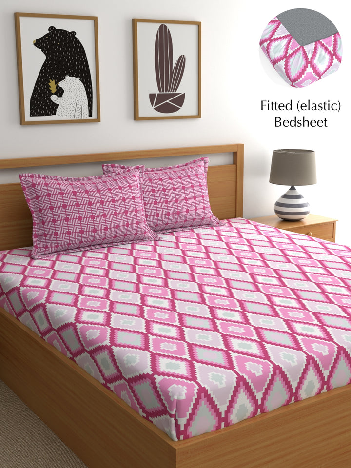 Home Ecstasy 100% 180TC Cotton Geometric Bedsheet Set