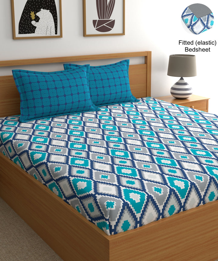 Home Ecstasy 100% 180TC Cotton Geometric Bedsheet Set