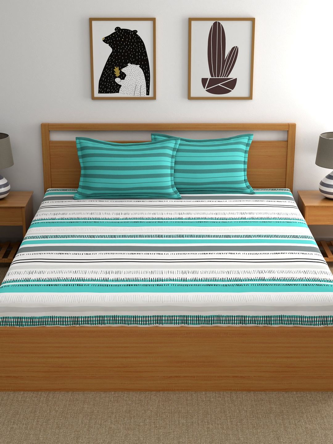 Home Ecstasy 100% Cotton Stripe Bedsheet Set